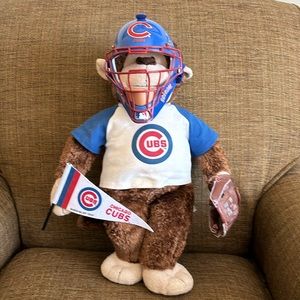 Vintage Build a Bear Monkey- Chicago Cubs with Catchers Helmet and Glove